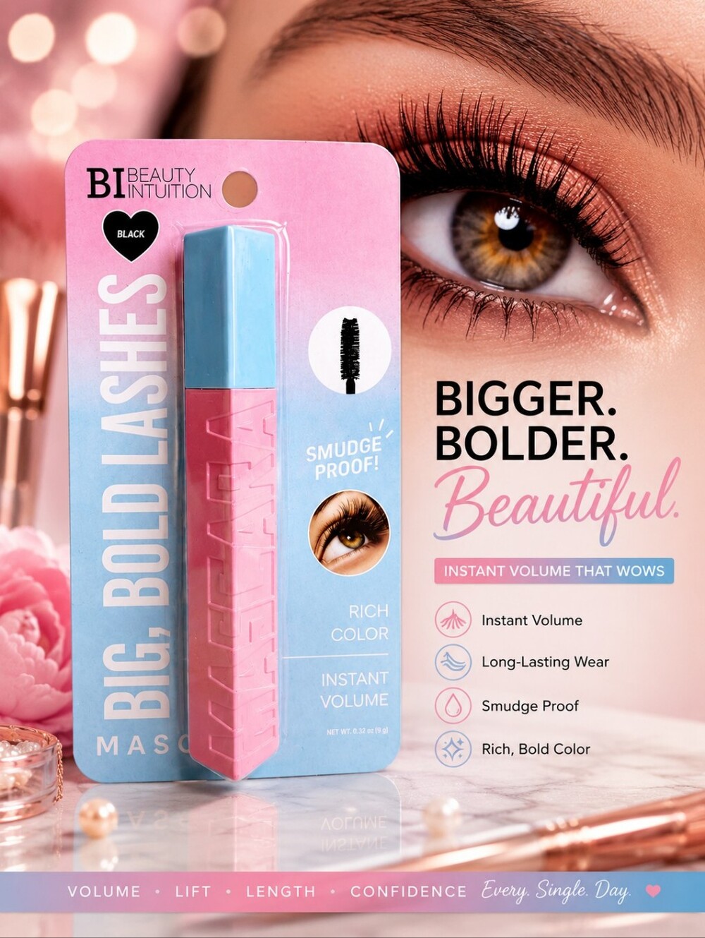 BIG, BOLD LASHES MASCARA BY BEAUTY INTUITION RICH BLACK 0.32 OZ